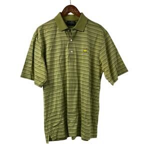 Masters Golf Polo Amen Corner Green Striped Shirt Medium 100% Pima Cotton